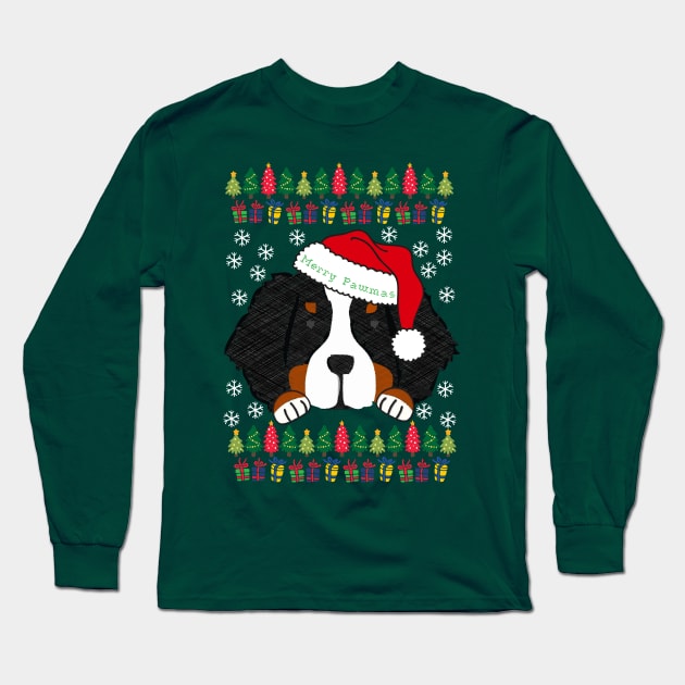 Ugly Christmas Sweater Bernese Mt Dog Santa Long Sleeve T-Shirt by EMR_Designs